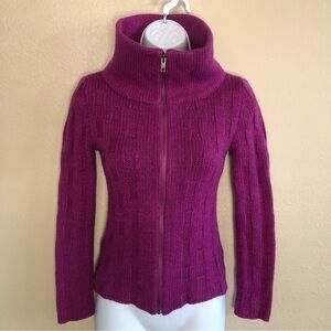 Rue Blanche Woman’s Woven Merino Wool Blend Stand Neck Full Zipper Sweater Sz 1